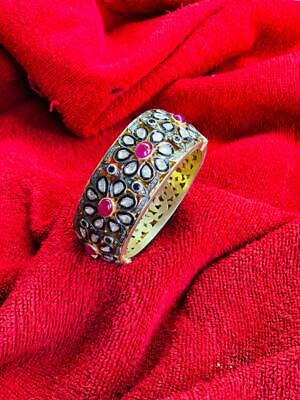 Valentine Polki Rose Cut Diamond Silver Victorian Inspired Ruby Bracelet O078
