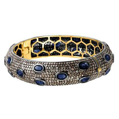 6.12ctw Rose Cut Diamond Silver Vintage Inspired Art Deco Sapphire Bracelet Q546