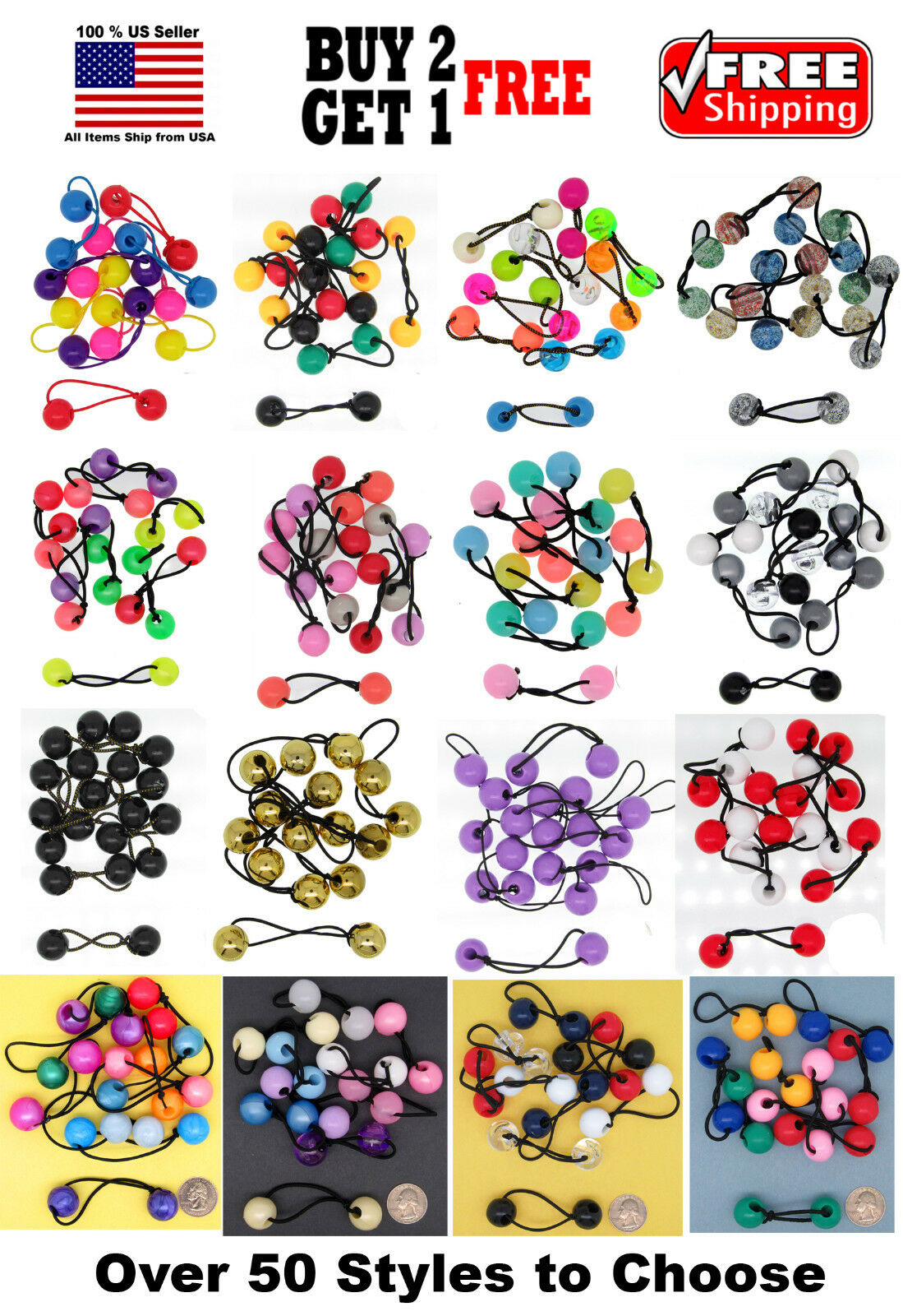 Girls Kids Braid Beads Scrunchie Hair Tie Ball Ponytail Holder Bands Bobble Set