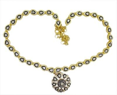 925 Silver Antique Rose Cut Victorian Style Natural Diamond Polki Women Necklace